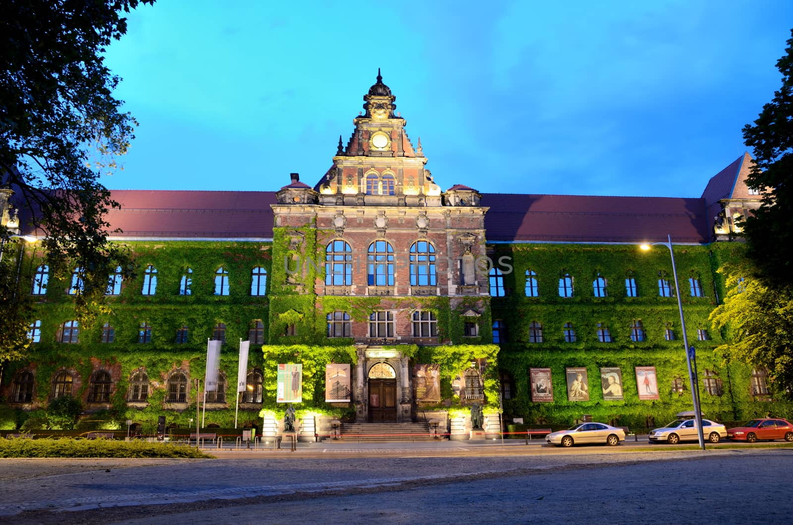 WROCLAW, POLAND - MAY 30: Wroclaw's National Museum, historical building  by night. In 2016 Wroclaw is European Capitol of Culture. 