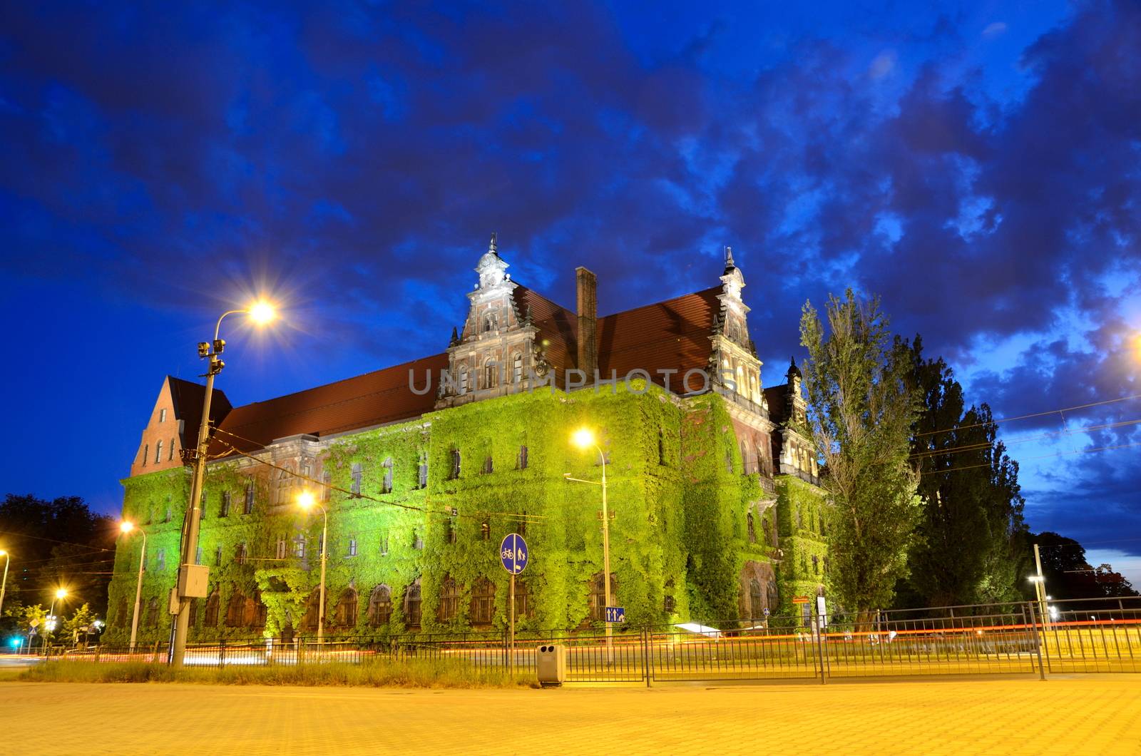WROCLAW, POLAND - MAY 30: Wroclaw's National Museum, historical building  by night. In 2016 Wroclaw is European Capitol of Culture. 