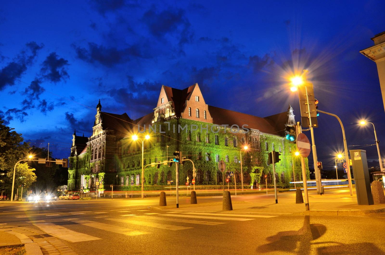 WROCLAW, POLAND - MAY 30: Wroclaw's National Museum, historical building  by night. In 2016 Wroclaw is European Capitol of Culture. 