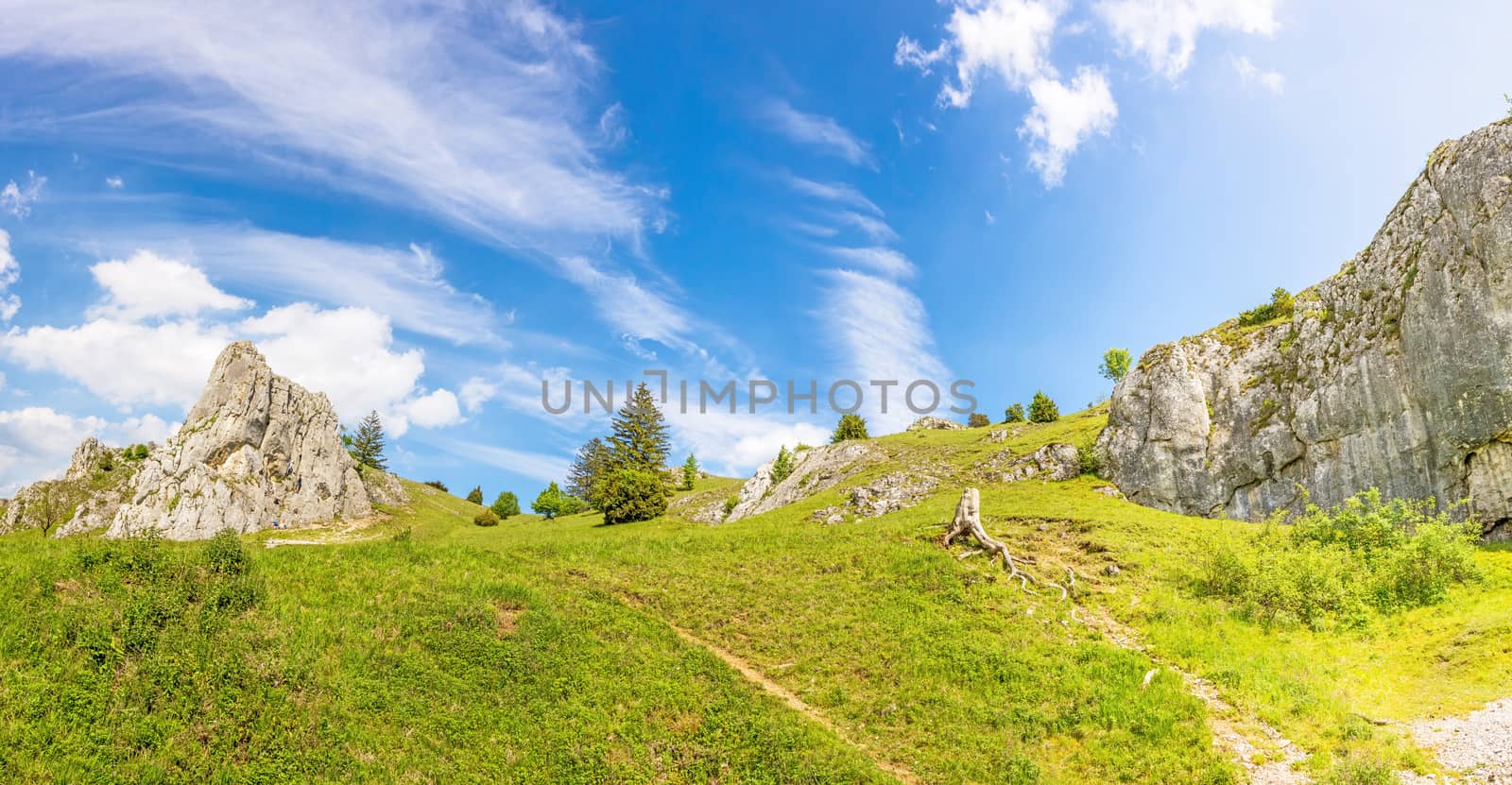 Mountains of the valley Eselsburger Tal near river Brenz - jewel of the Swabian Alps (Schwaebische Alb)