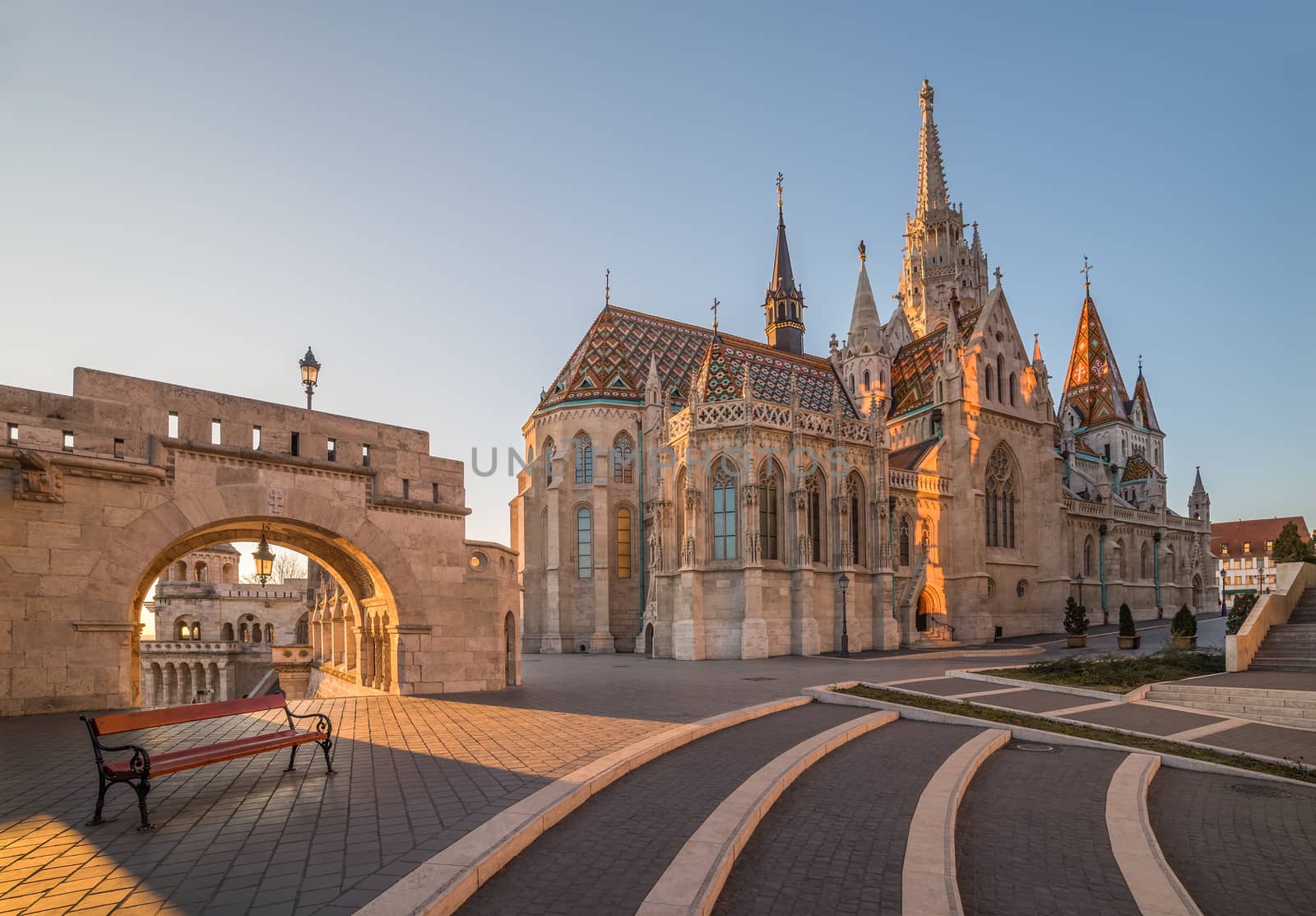 Roman Catholic Matthias Church and Fisherman's Bastion in Early Morning in Budapest, Hungary