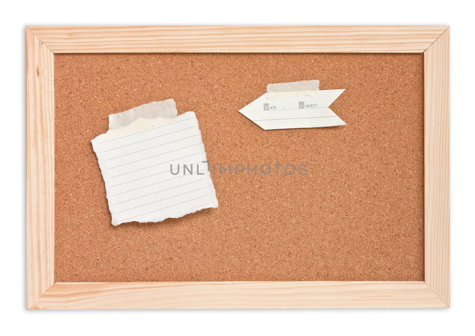 notepad on cork board isolated