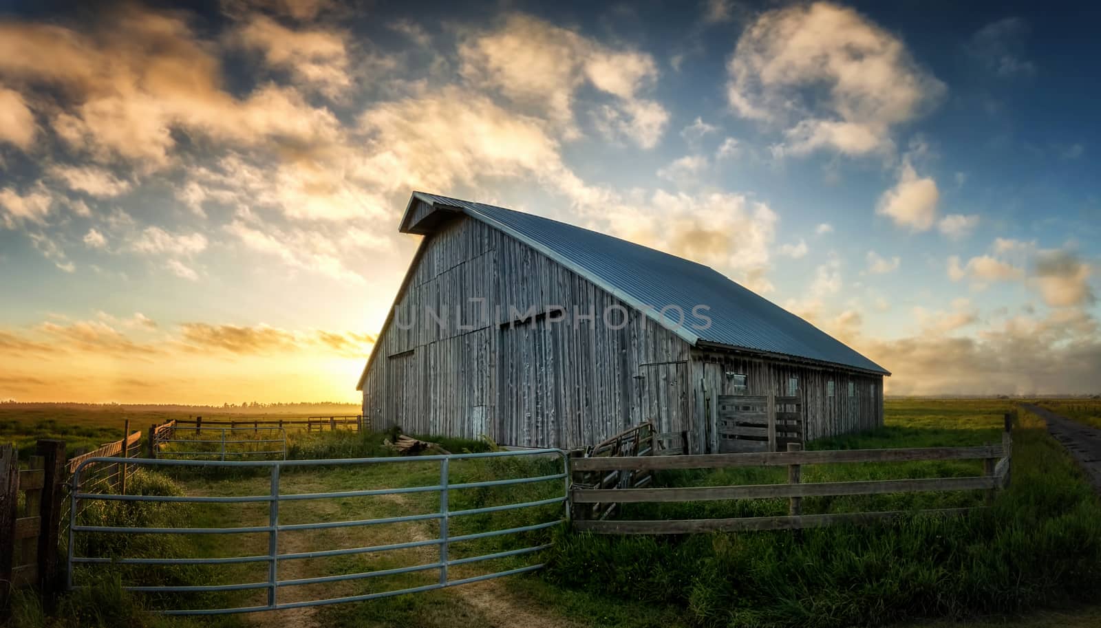 Old Barn at Sunset, Panoramic Color Image by backyard_photography