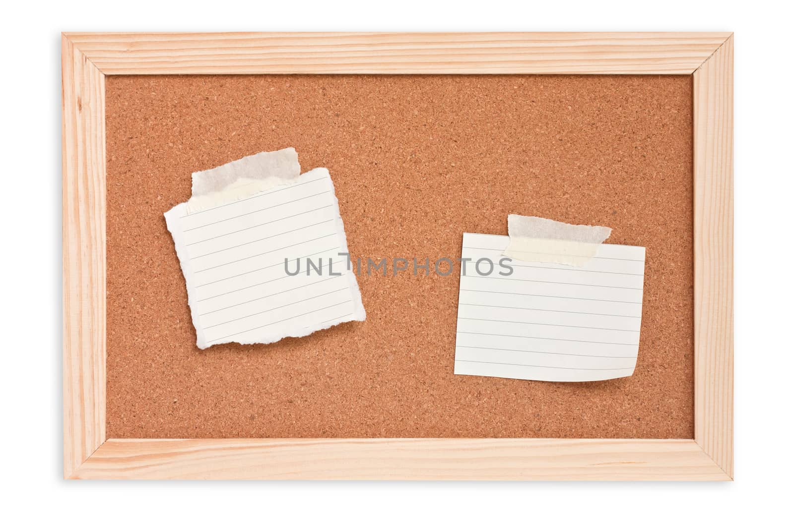notepad on cork board isolated