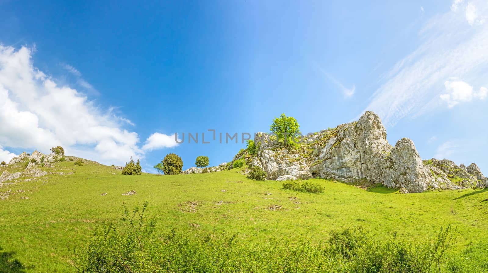 Mountains of the valley Eselsburger Tal near river Brenz - jewel of the Swabian Alps (Schwaebische Alb)