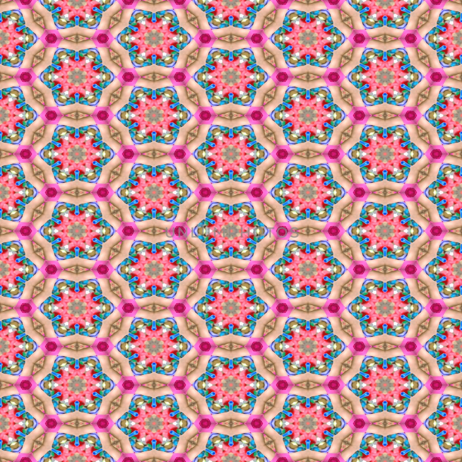 Kaleidoscope seamless abstract background in red and purple colors.