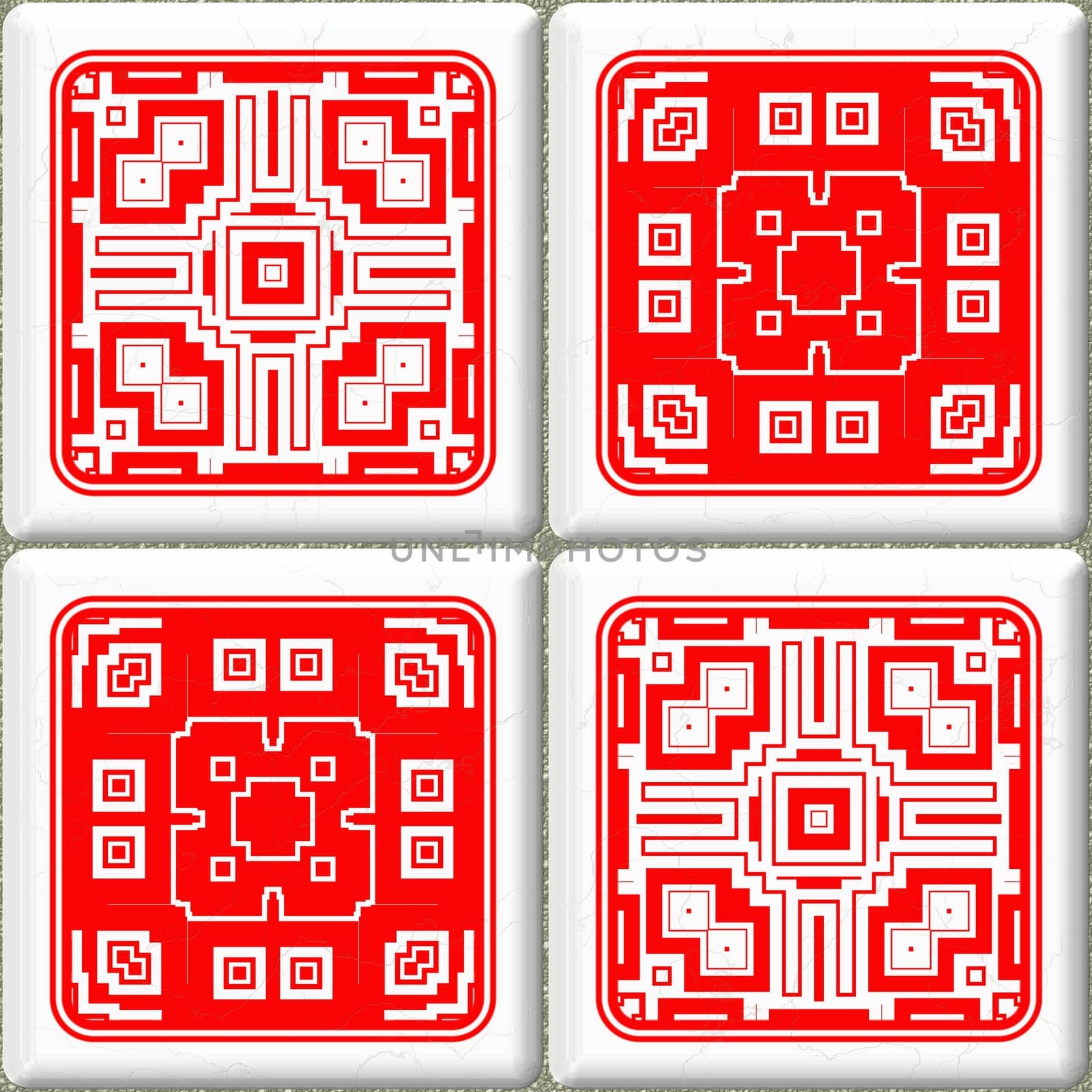 Old retro red and white cube tiles background with patterns.
