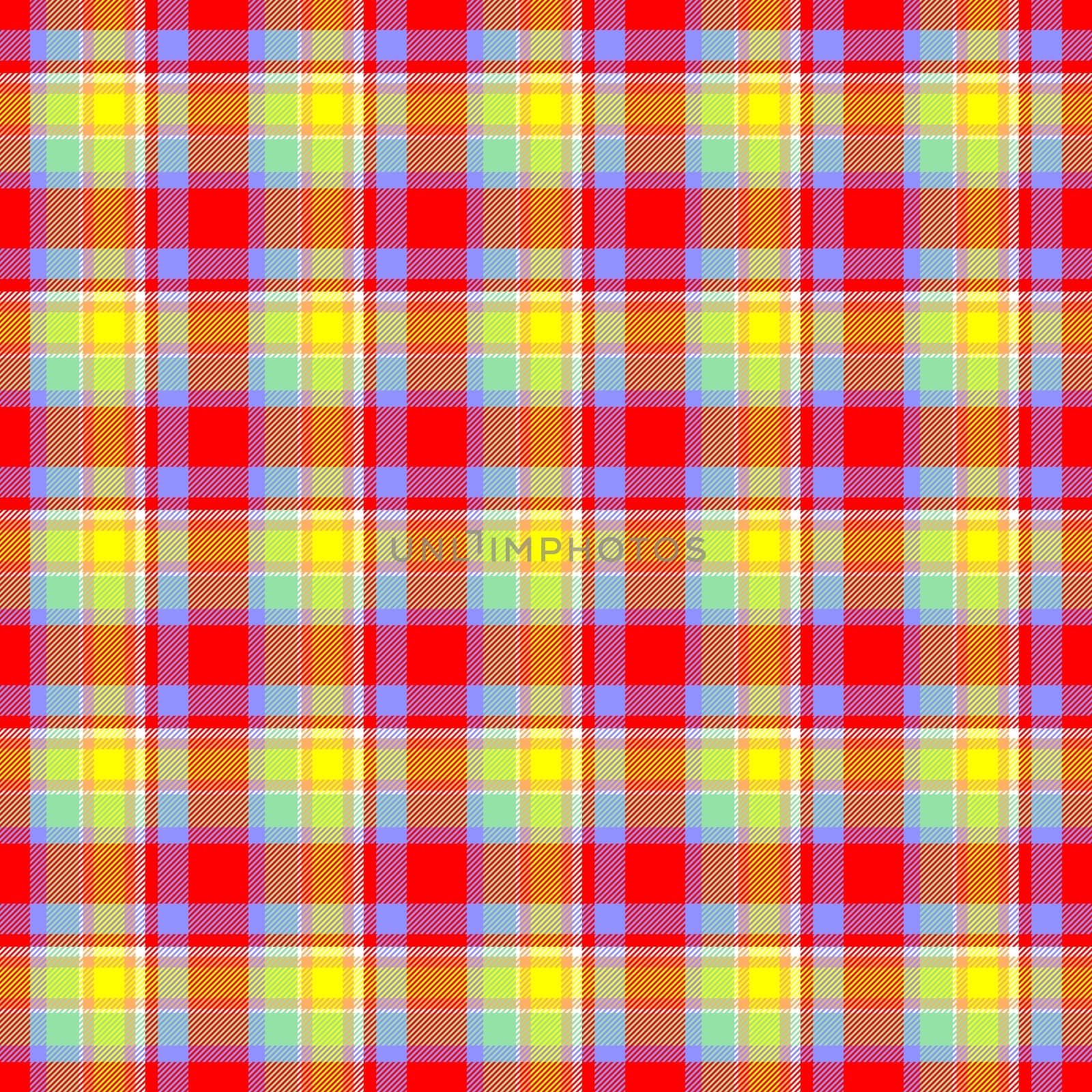 Scottish tartan fabric texture in red and yellow colors.