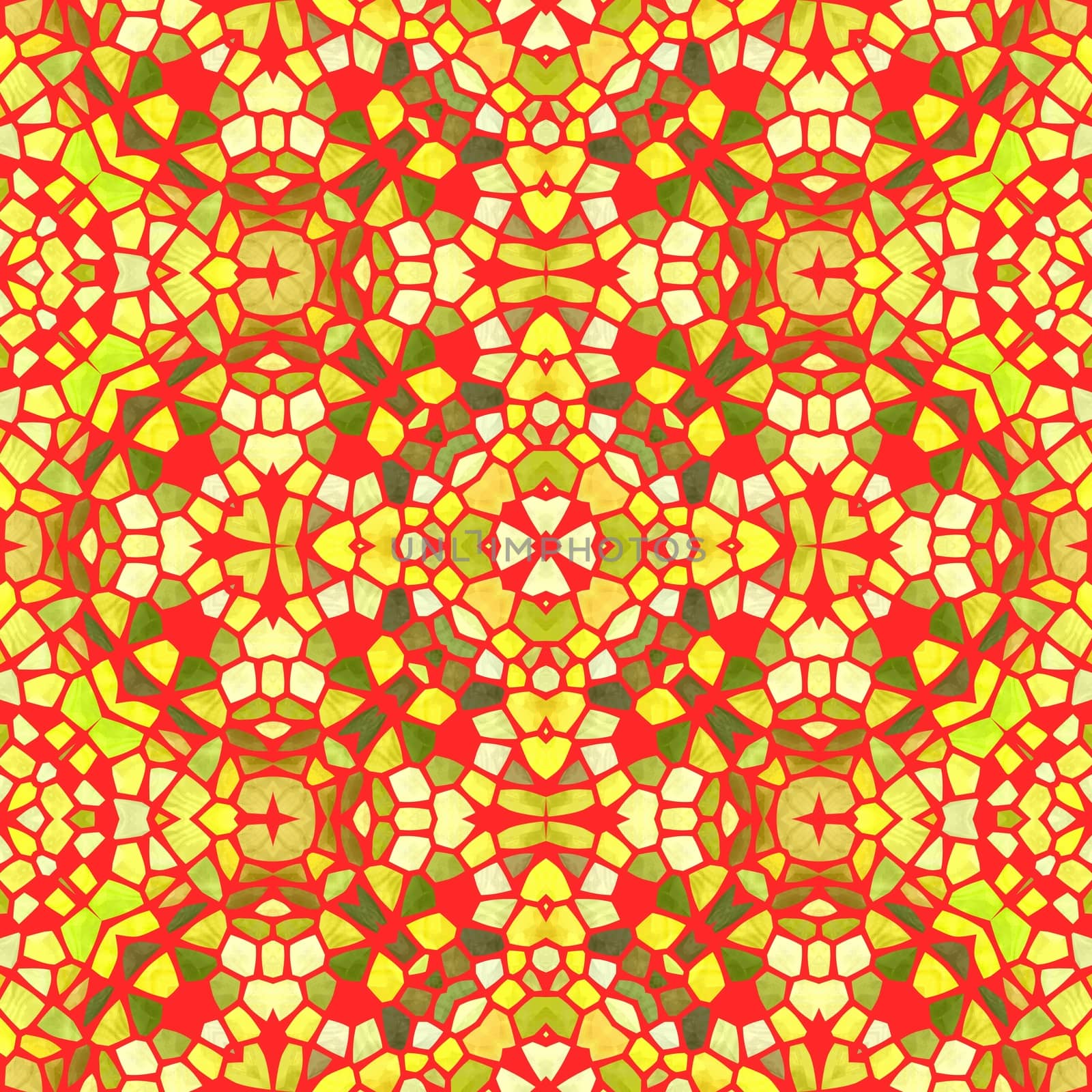 Yellow kaleidoscope seamless abstract background illustration.