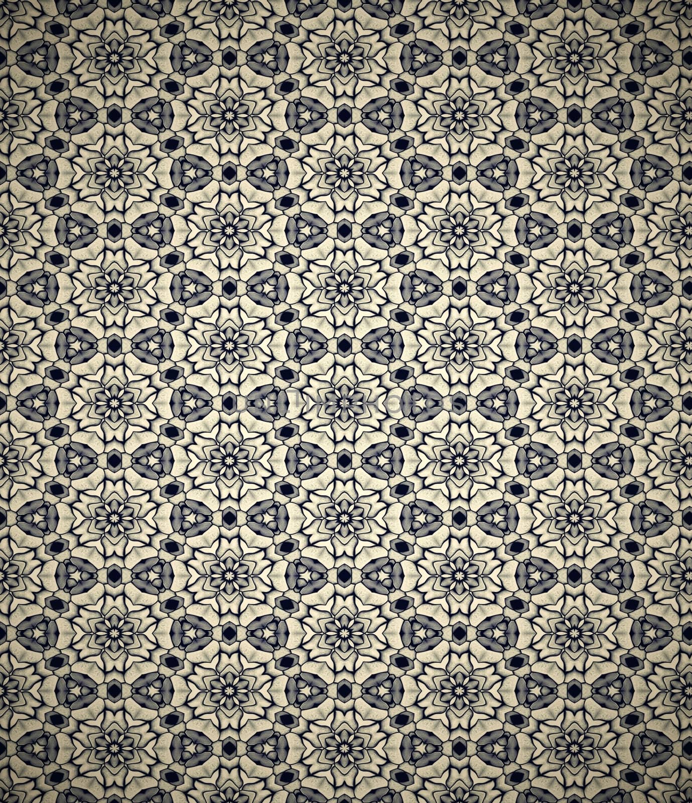 Dark retro wallpaper with flower and star pattern. 