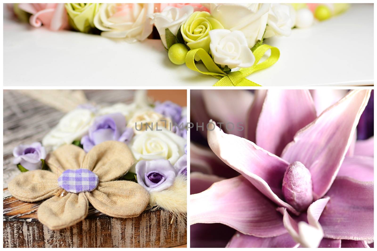 Collage image with spring and summer interior decoration.