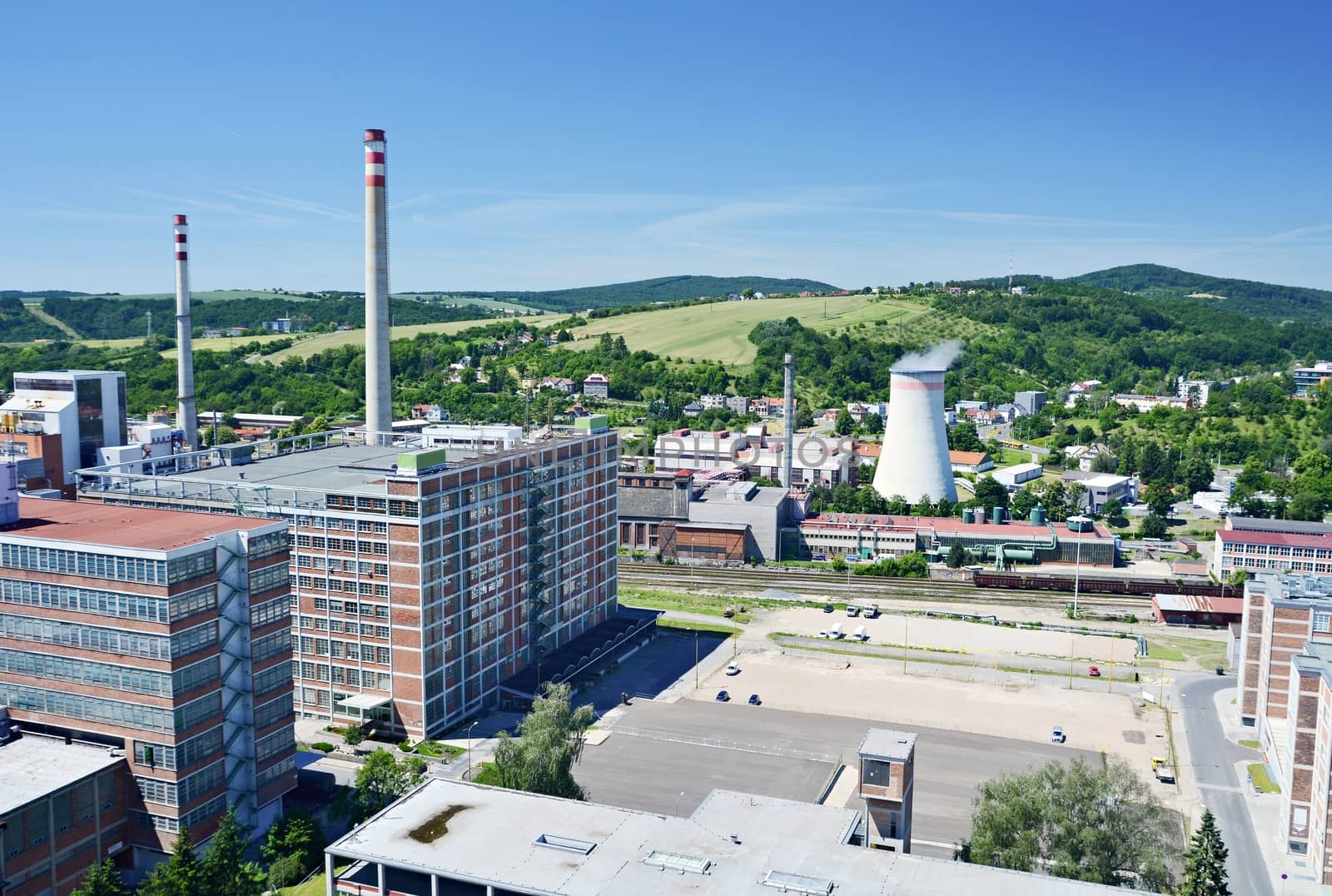 View to the Zlin city, Czech Republic. Industrial district.