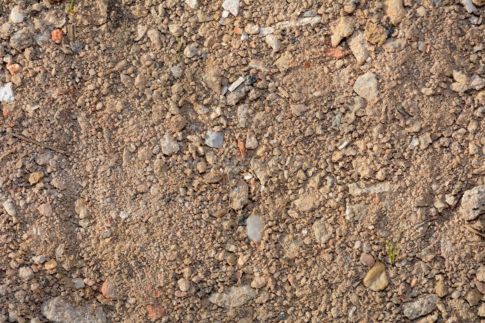 Abstract dirty sand background with stones, closeup shot.