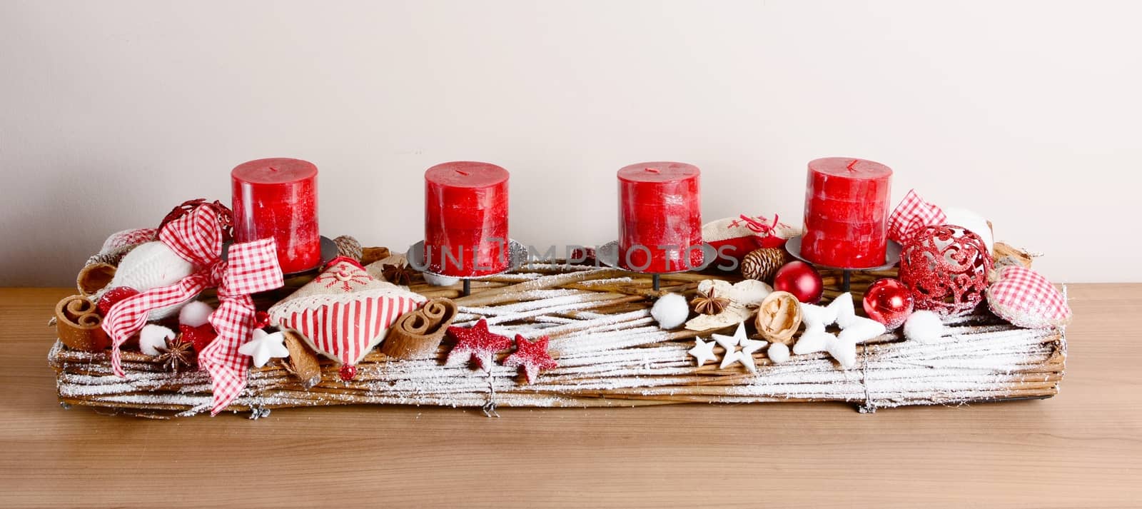 Interior Christmas home decoration on the table.