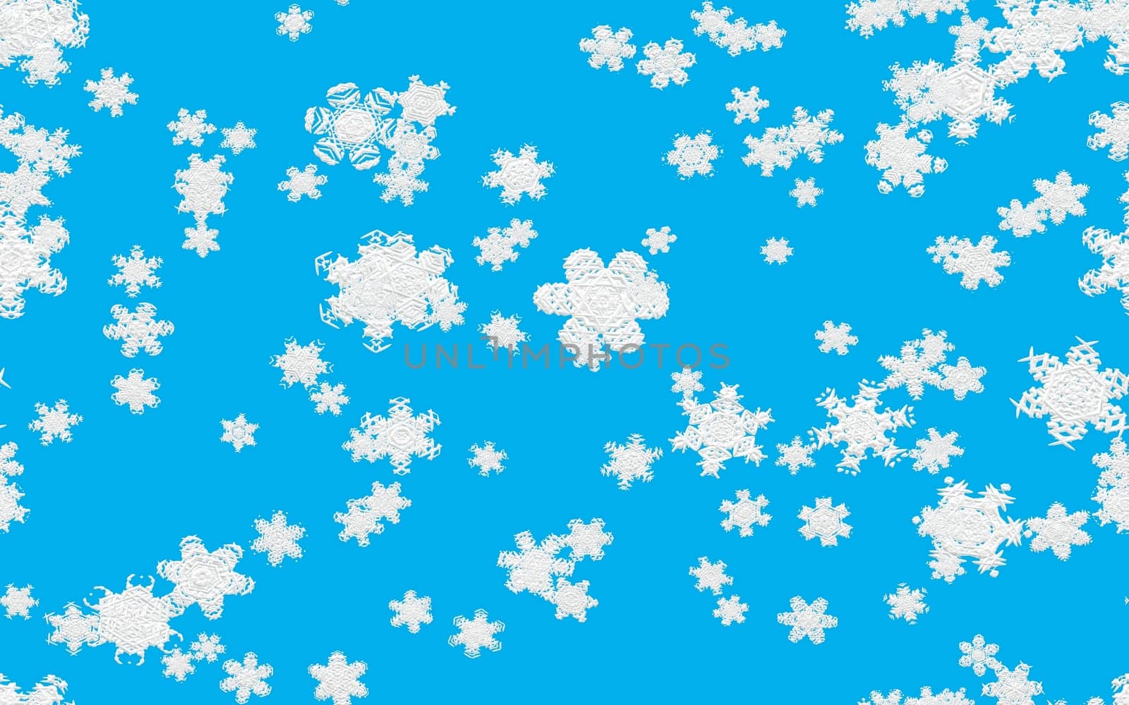 Snowfall illustration with fallen snowflakes on blue background.