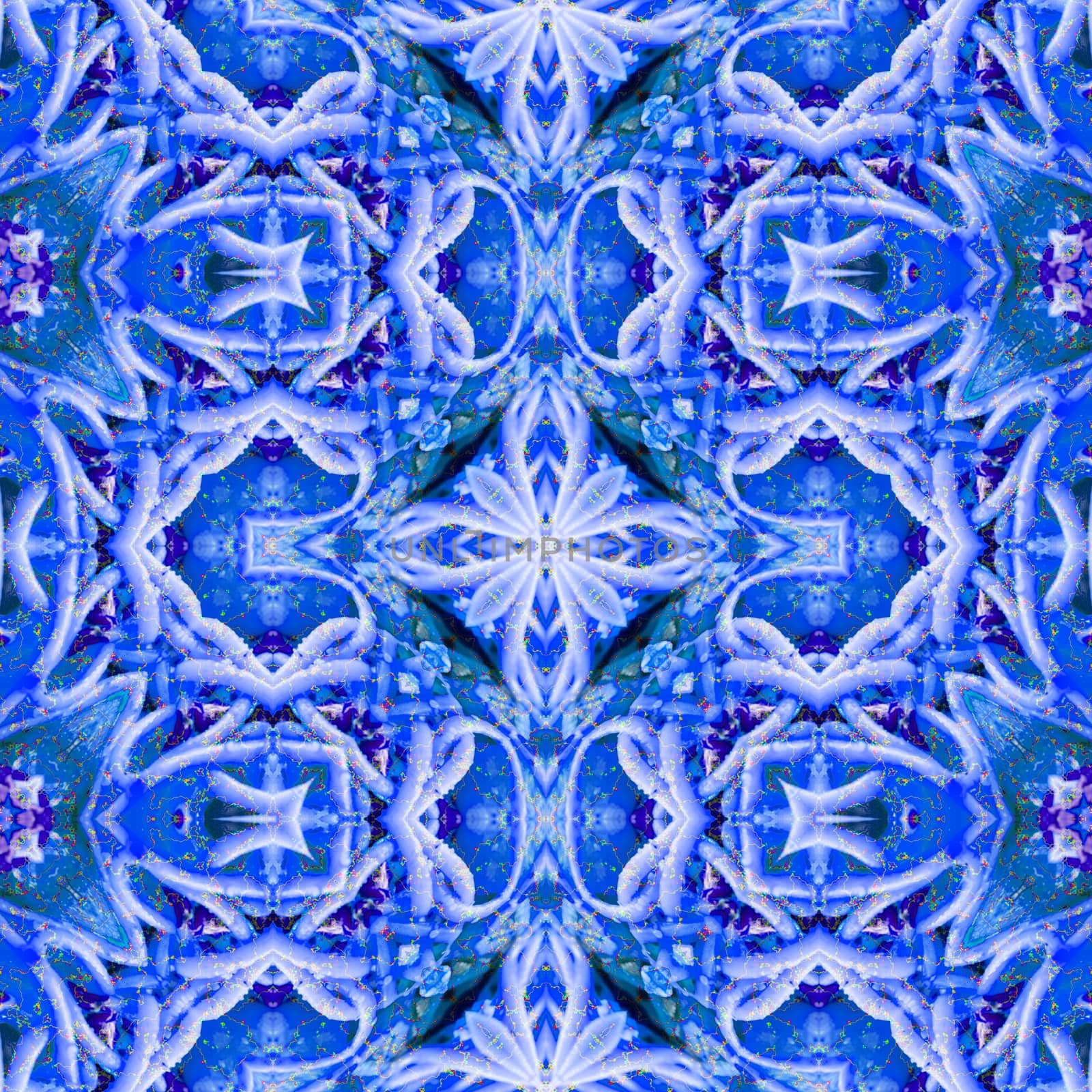 Blue kaleidoscope pattern. Abstract background ideal for wallpaper pattern and other work.