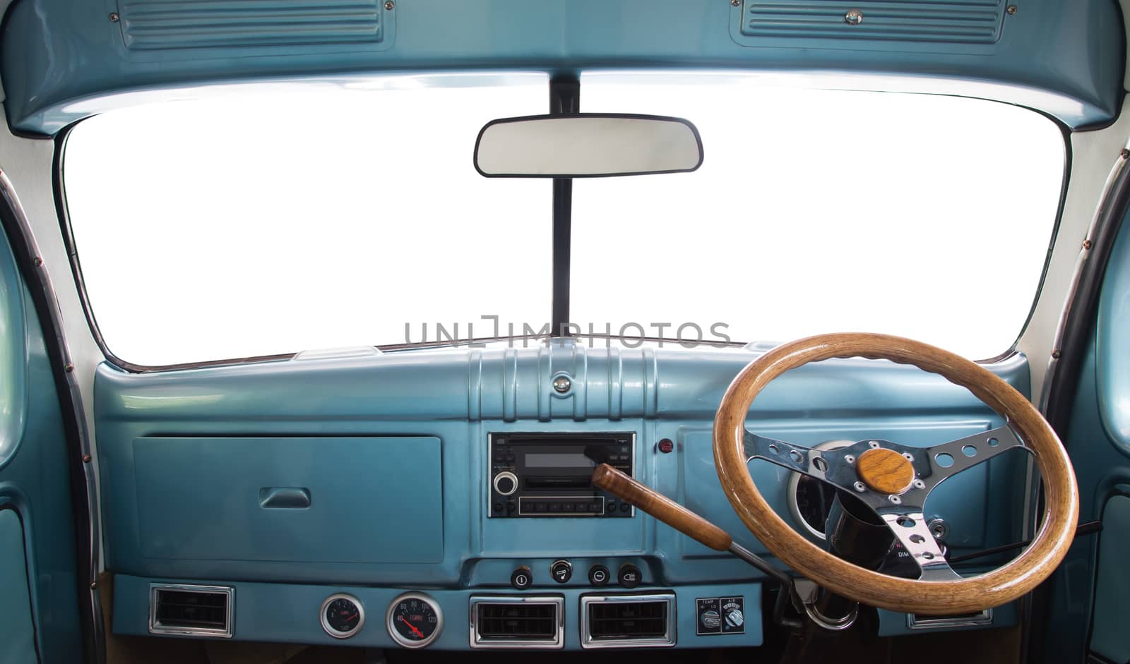 View of the interior of a retro car