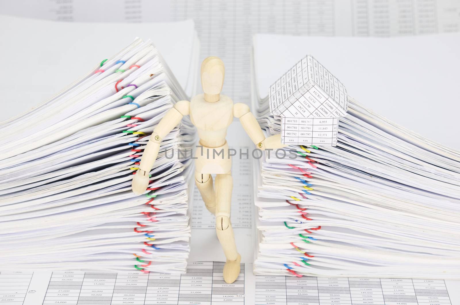 Wooden dummy holding house with dual pile overload document by eaglesky