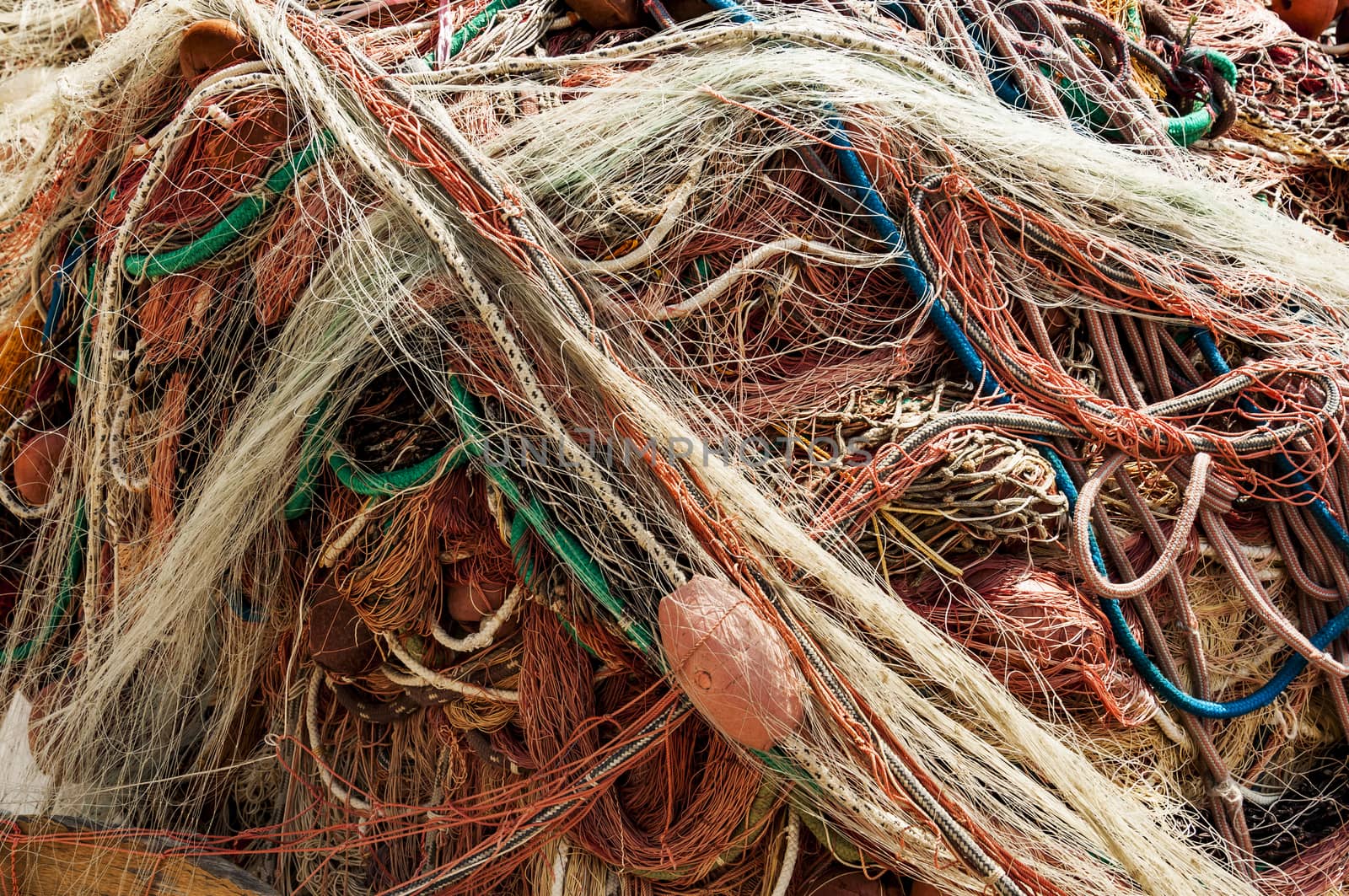 colored fishing net used by fishermen in Mediterranean sea