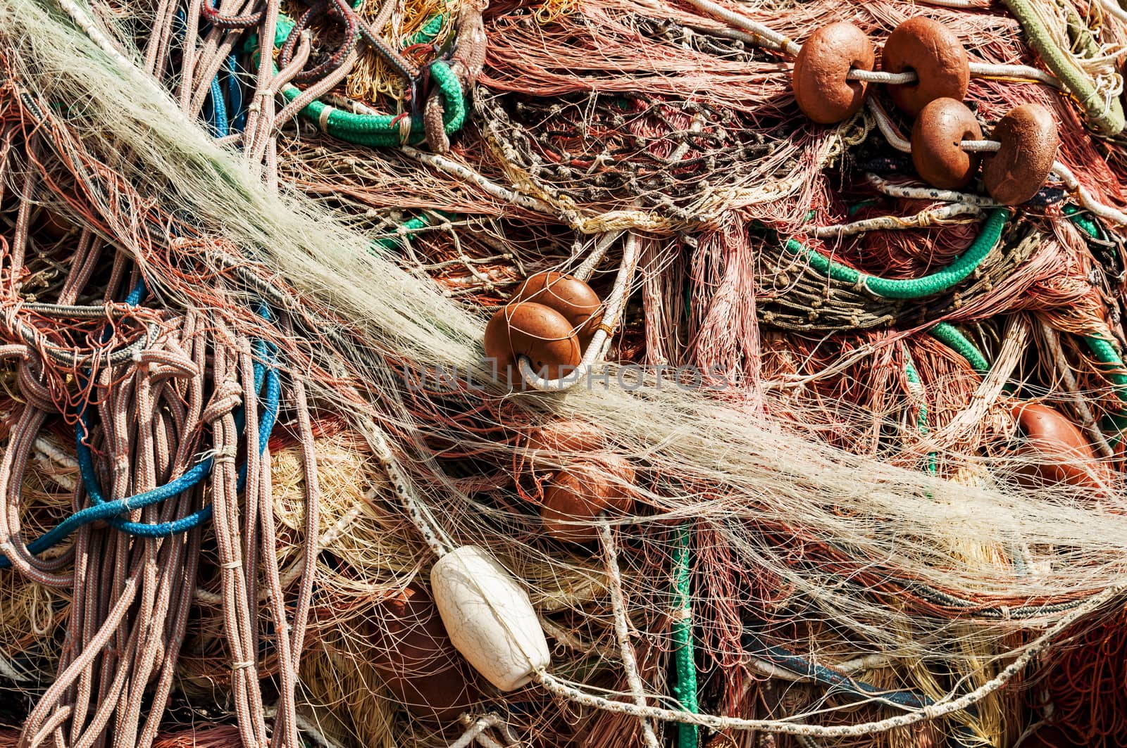 colored fishing net used by fishermen in Mediterranean sea