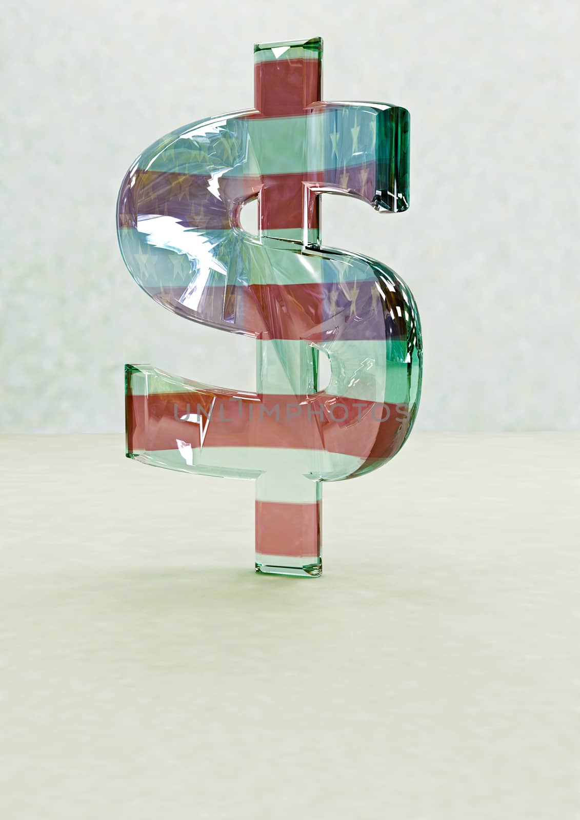 Big three-dimensional dollar sign with reflection. and shadow