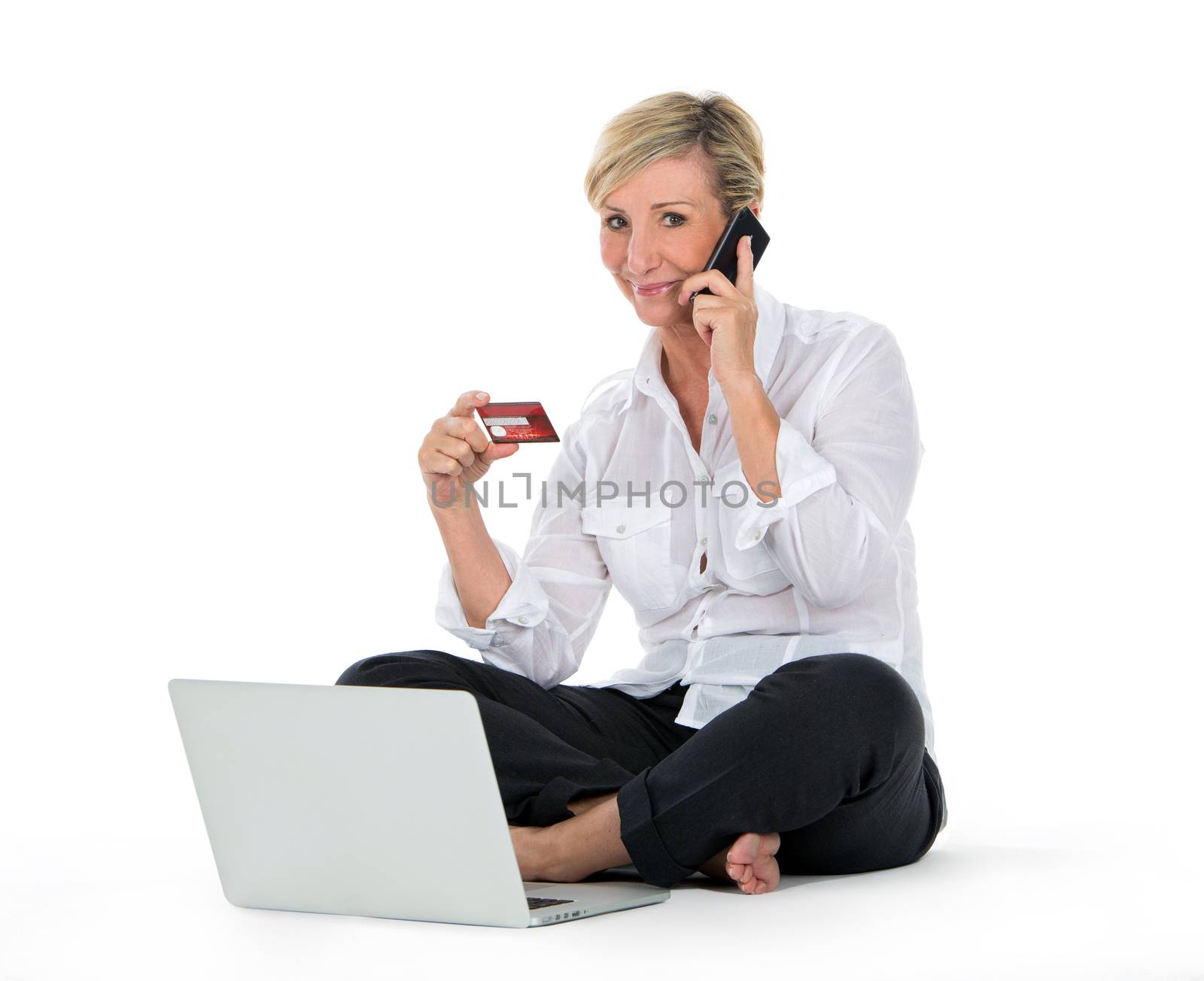 woman doing shopping on line with credit card