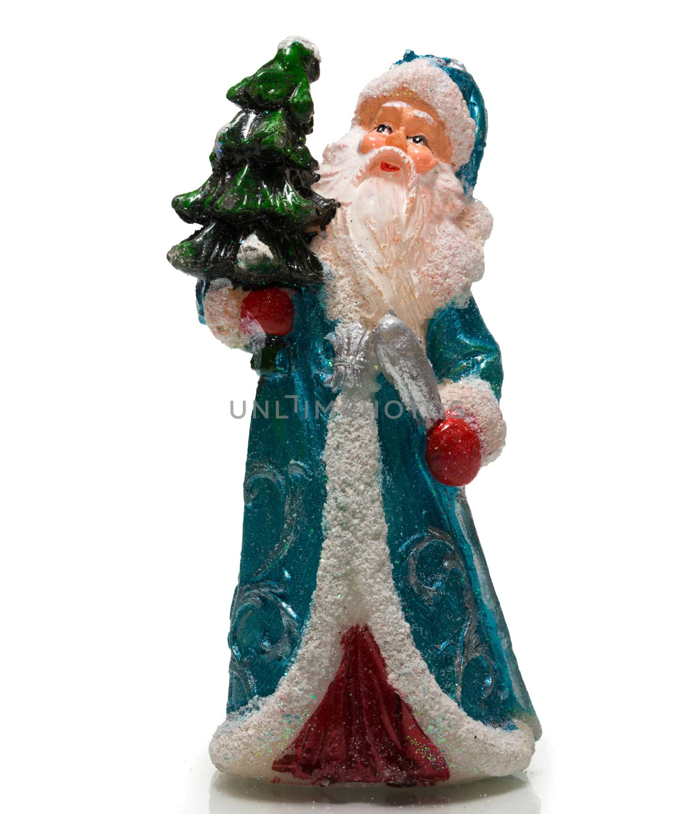 The photograph depicts Santa Claus with Christmas tree