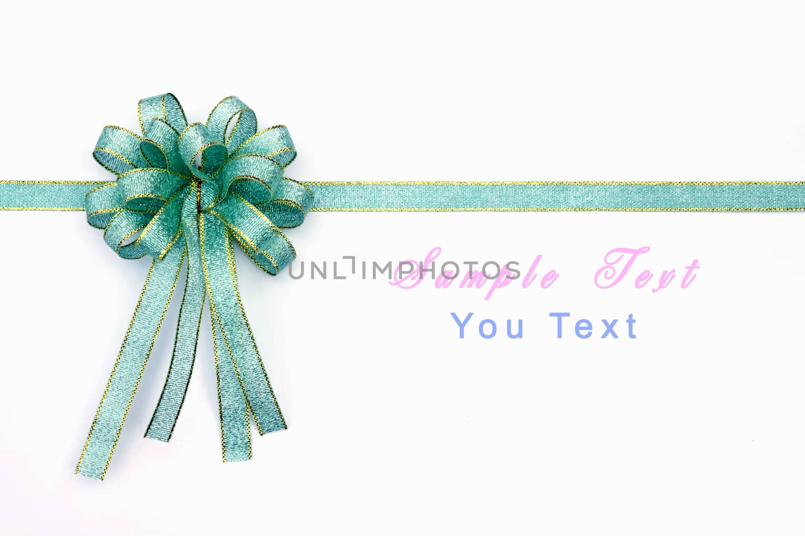 Beautiful blue and gold bow on white background 