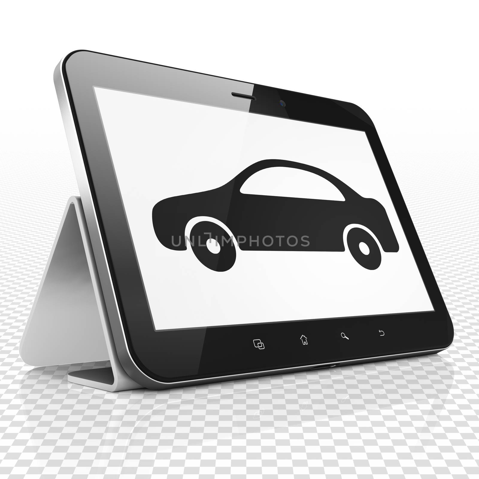 Tourism concept: Tablet Computer with black Car icon on display, 3D rendering