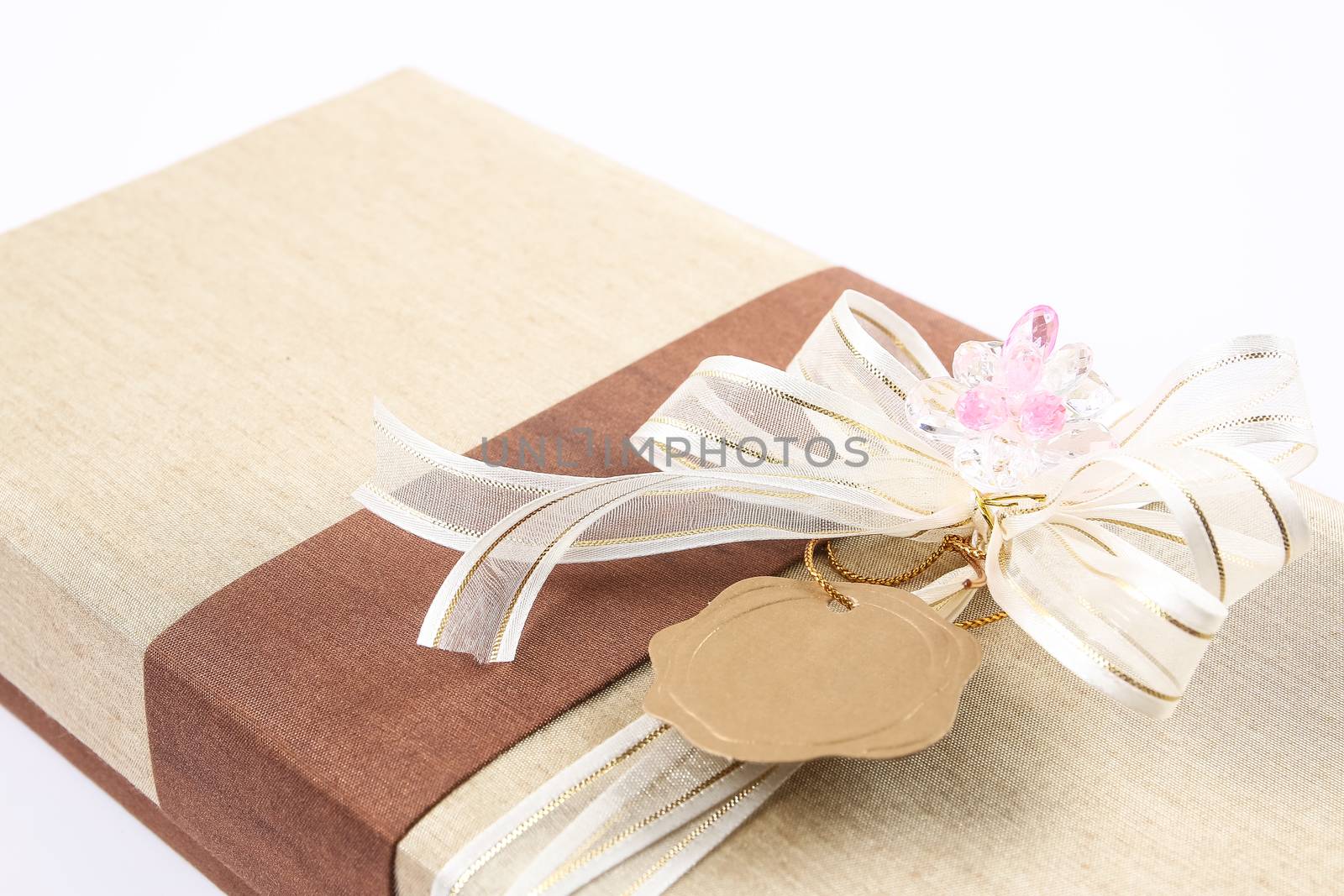 Gift Box with label Isolated On White Background