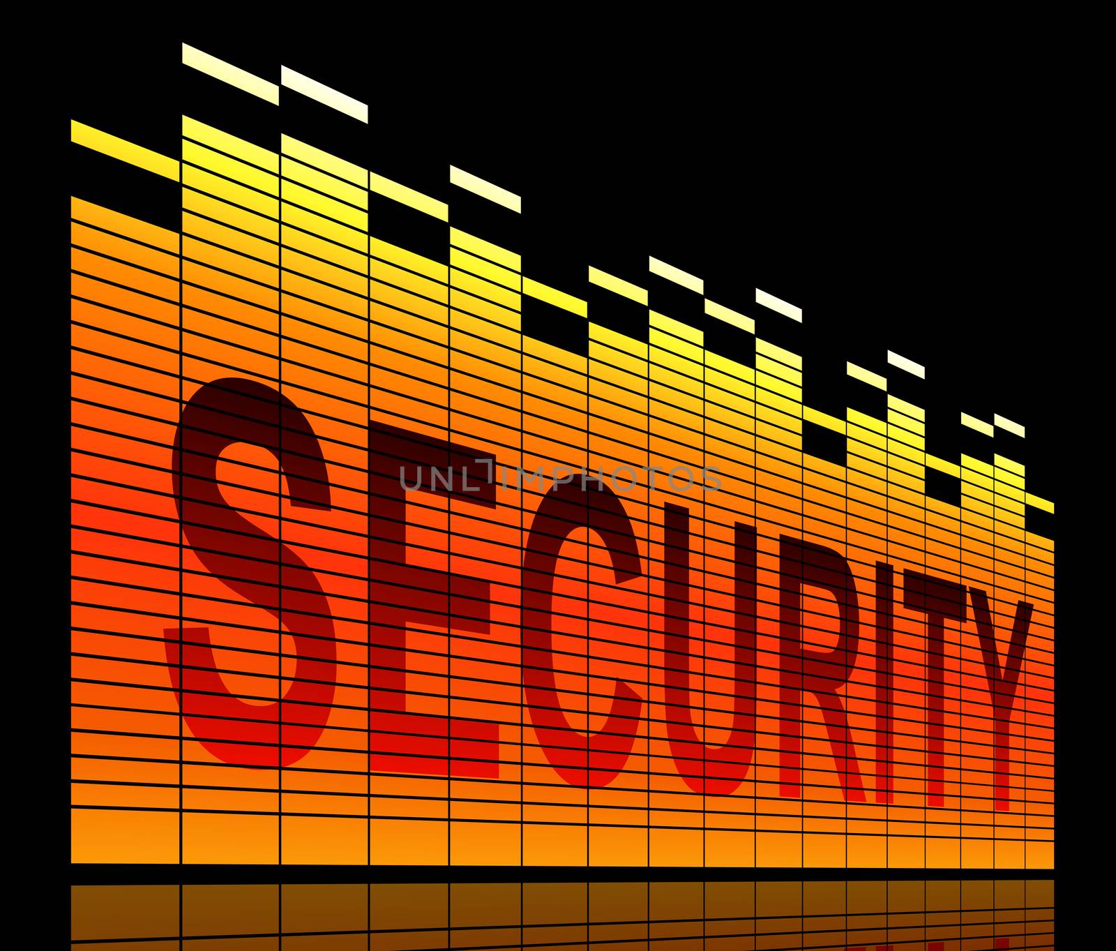 Illustration depicting graphic equalizer levels with a security concept.