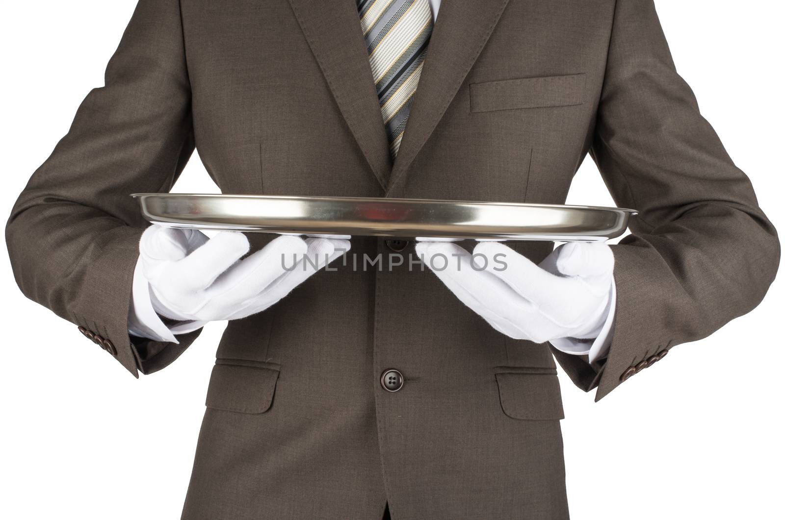 Male waiter holding tray by cherezoff