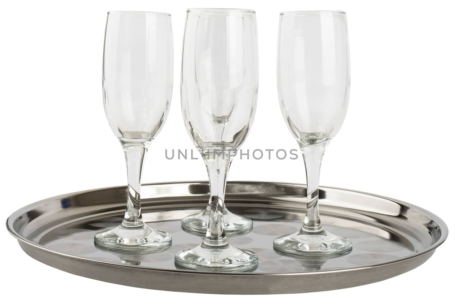 Many champagne glasses on tray by cherezoff