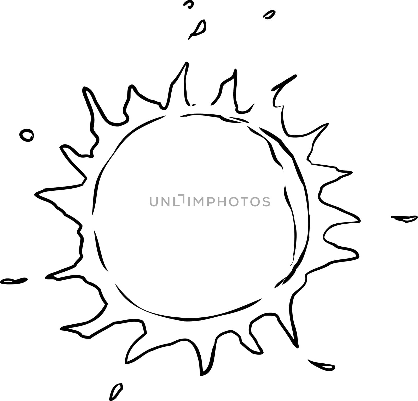 Outline doodle drawing of the sun with blazing flares