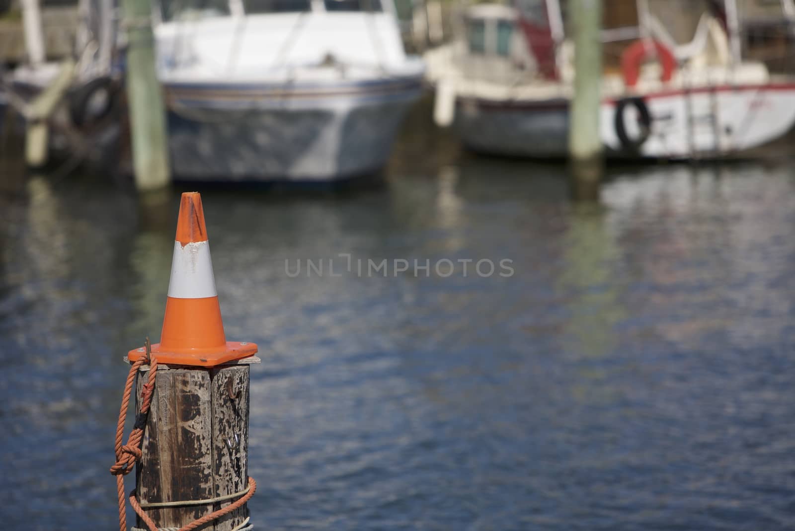 Cone on a pole in the harbor, Melbourne, Australia