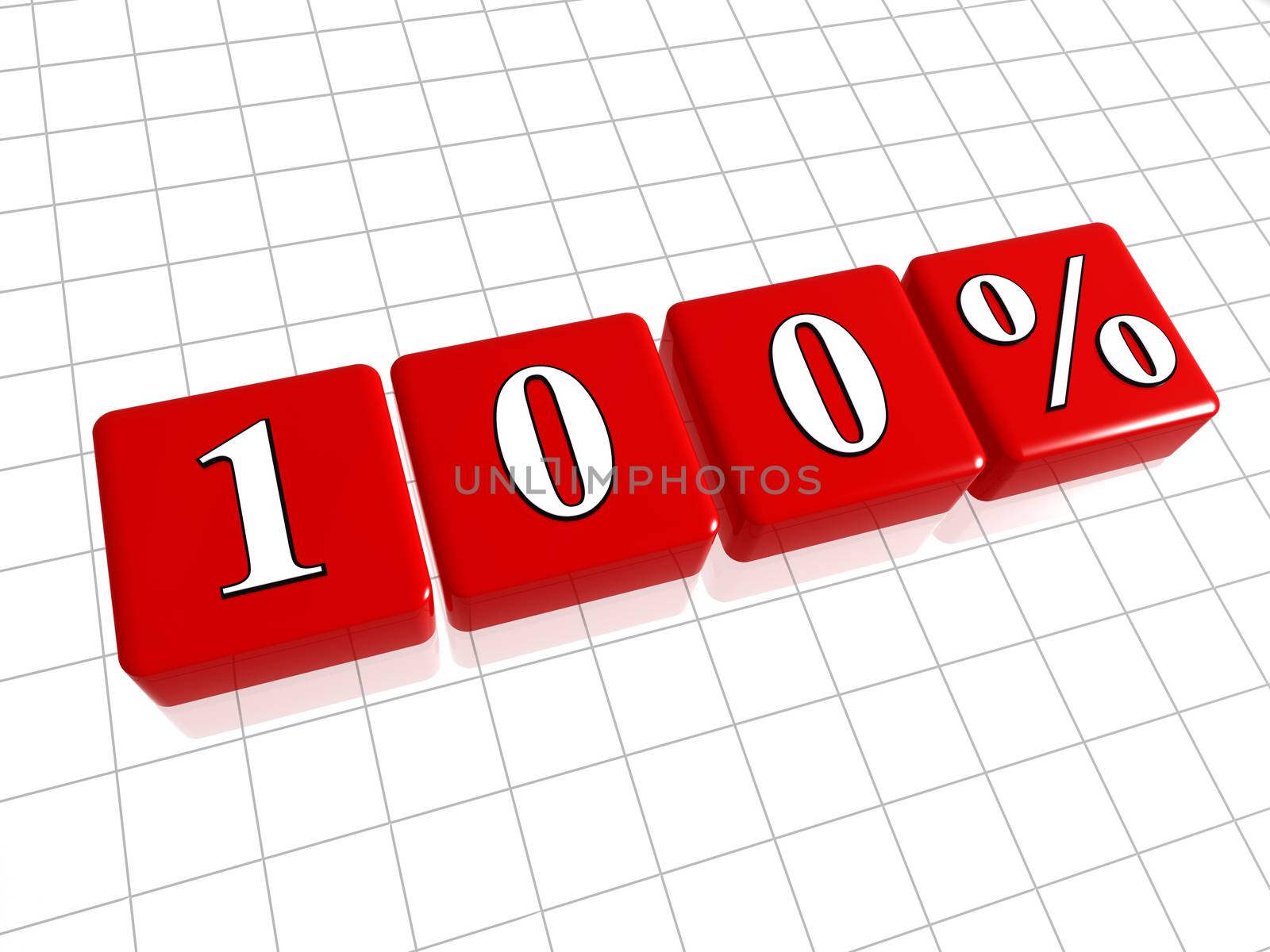 100 percent in 3d red cubes, business quality concept
