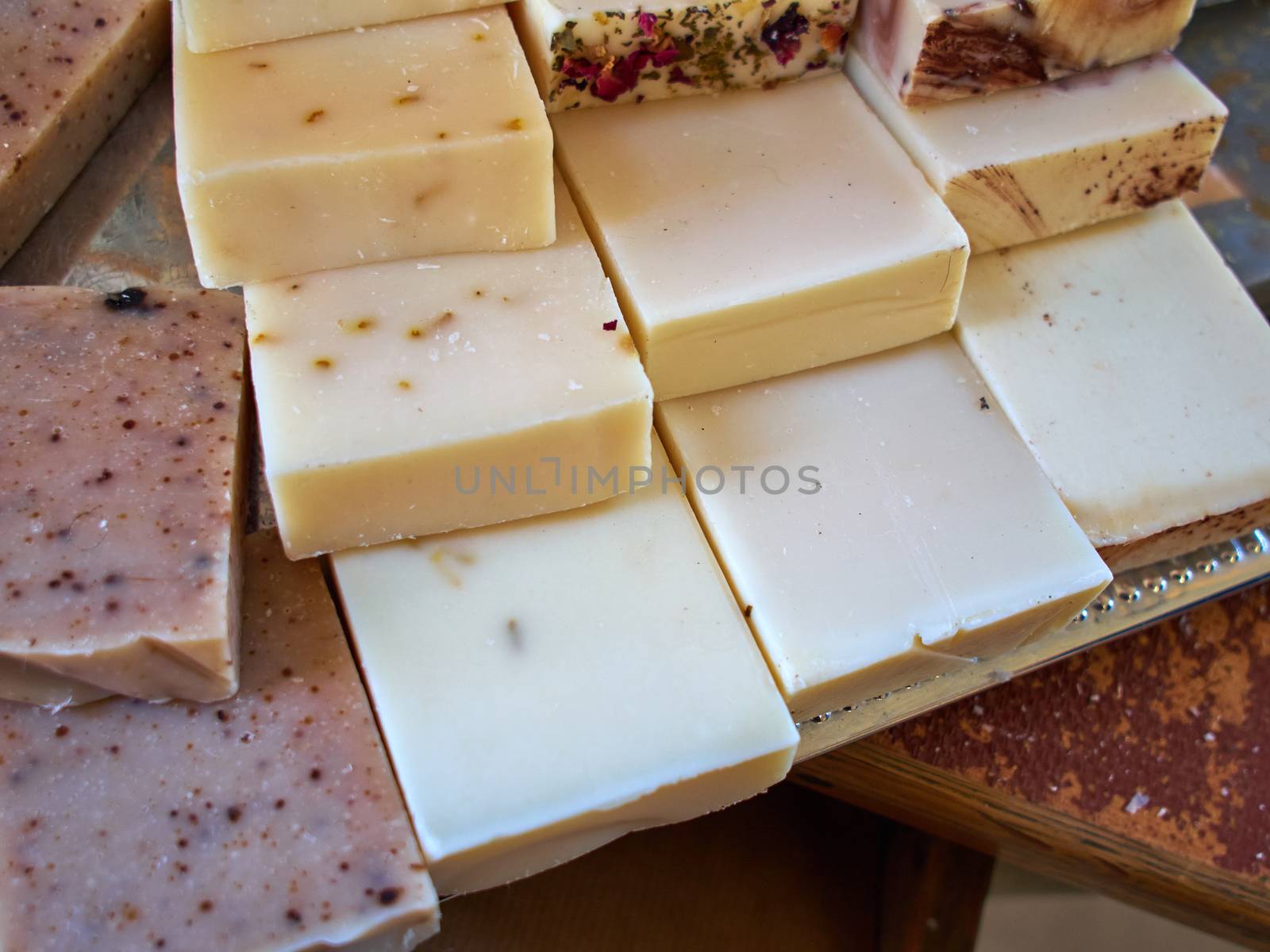 Selection of different natural spa soap on disply