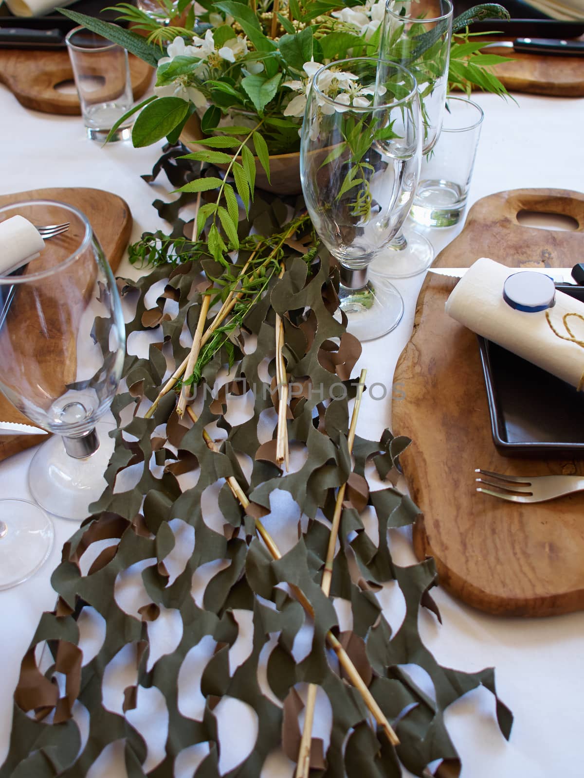 Beautiful festive creative colorful table setting in a restaurant hotel