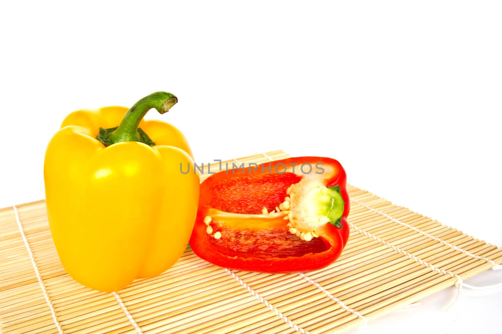 Yellow and Red sweet peppers isolated on a white background 