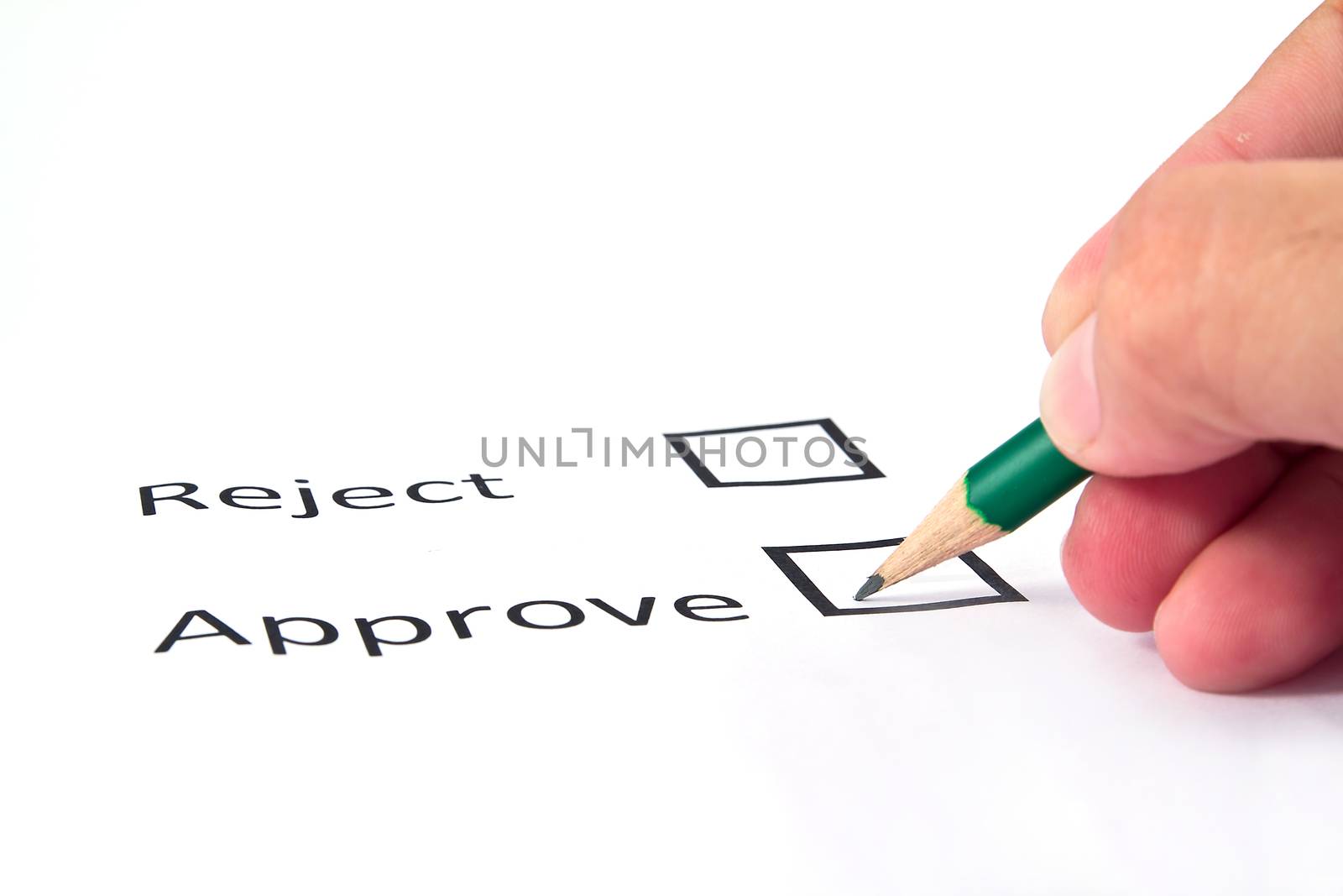 Hand choosing approve on white paper background