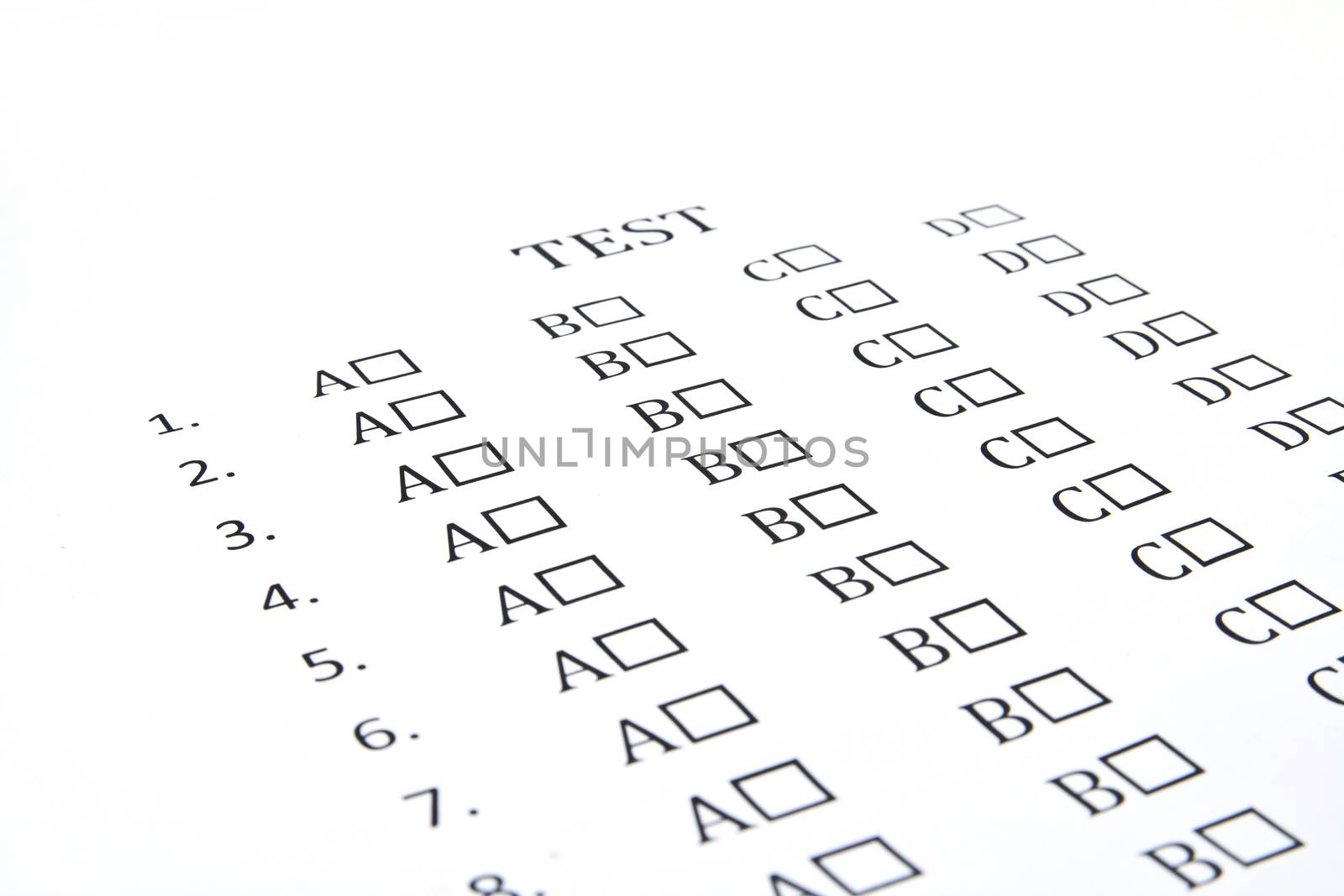 The test list on the examination 