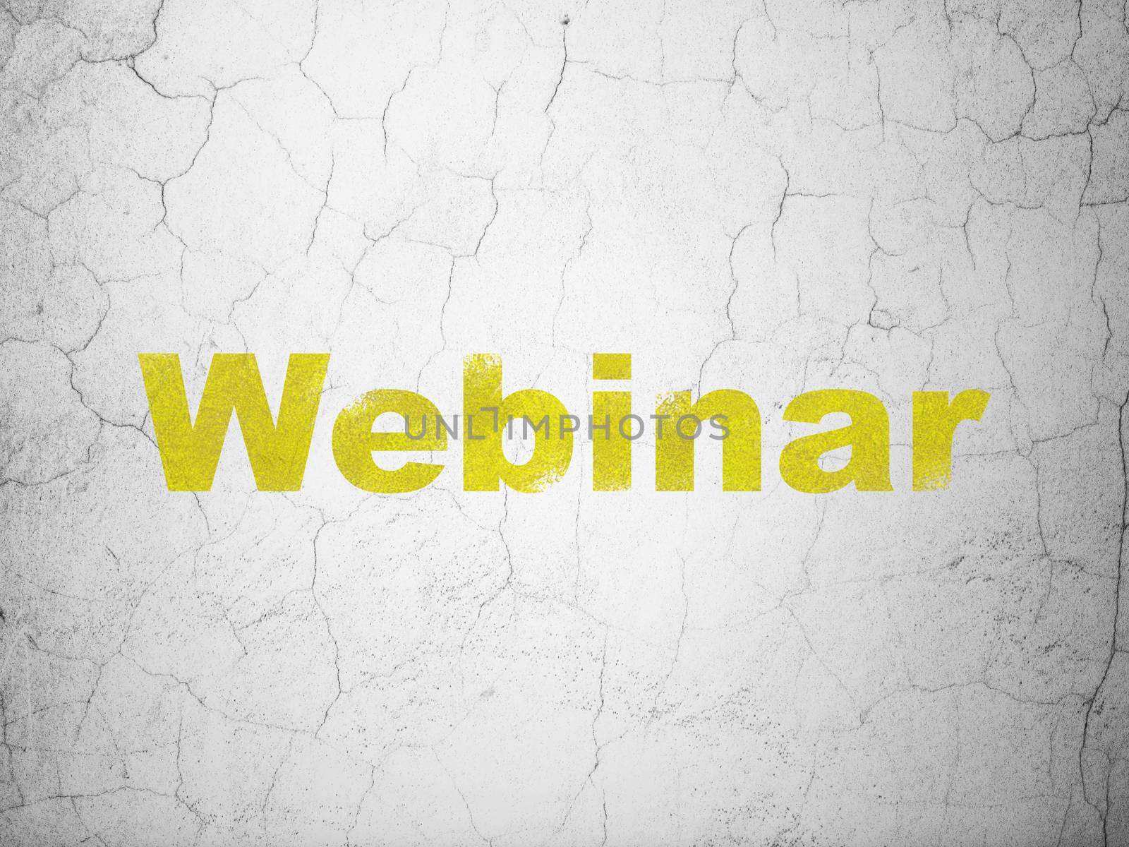 Studying concept: Yellow Webinar on textured concrete wall background