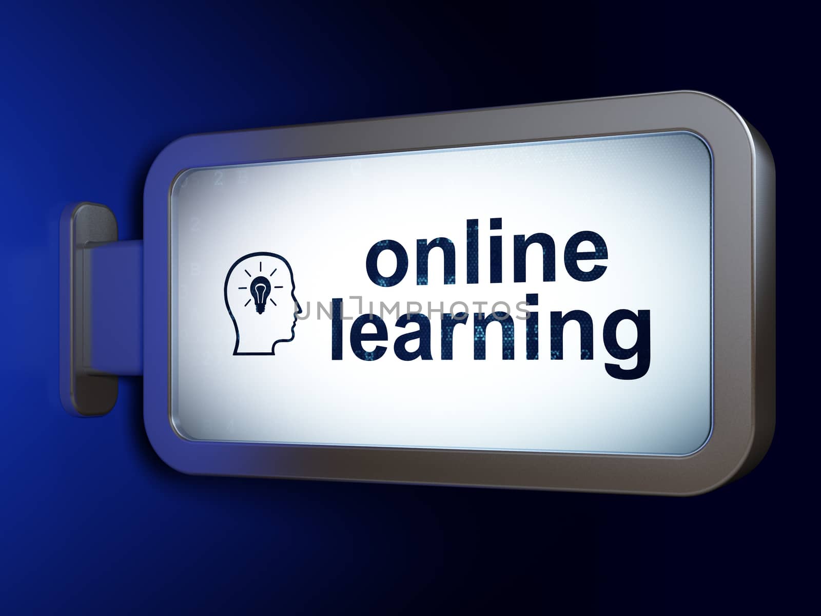 Learning concept: Online Learning and Head With Lightbulb on billboard background by maxkabakov