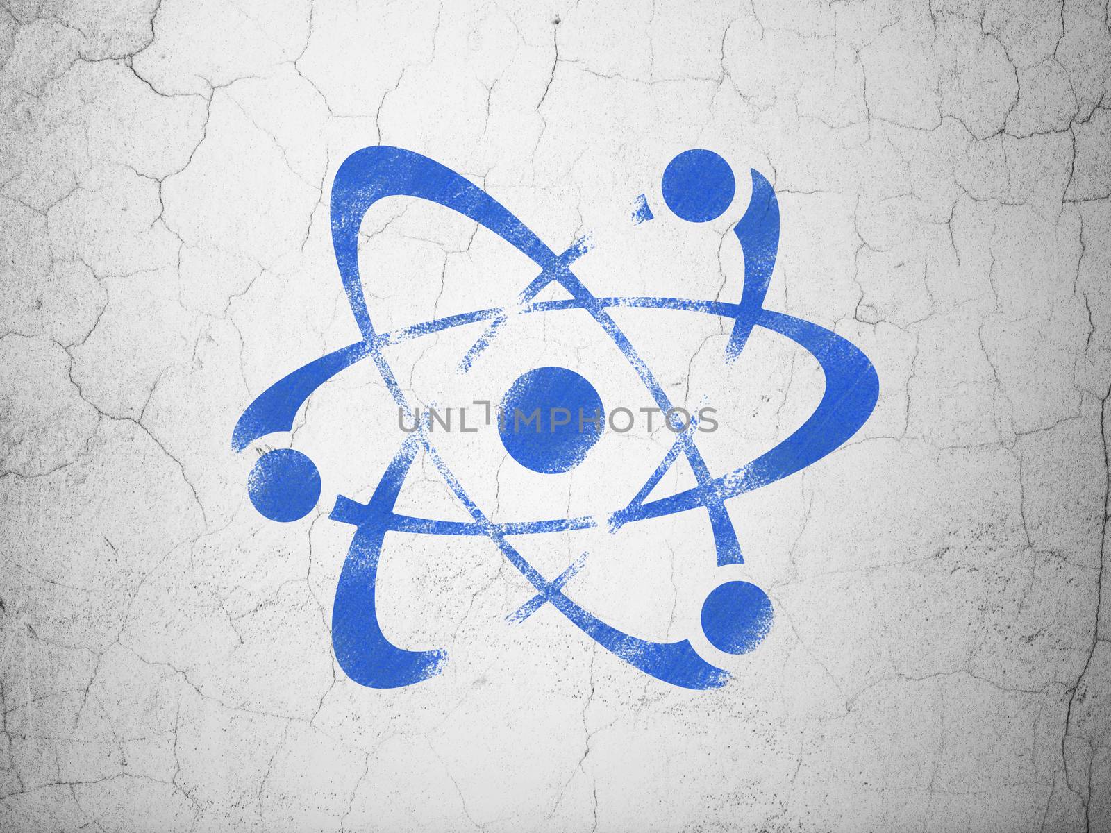 Science concept: Blue Molecule on textured concrete wall background