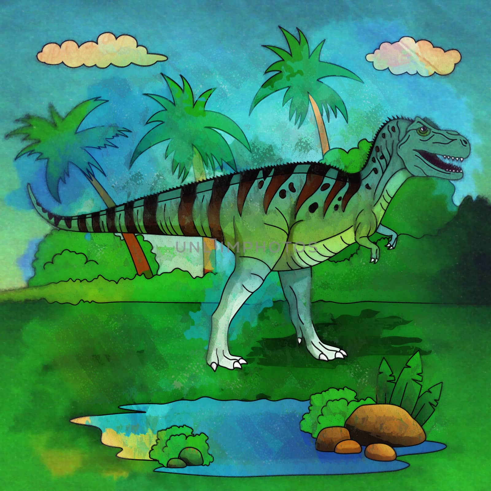 Dinosaur in the habitat. Illustration Of Allosaur by ConceptCafe