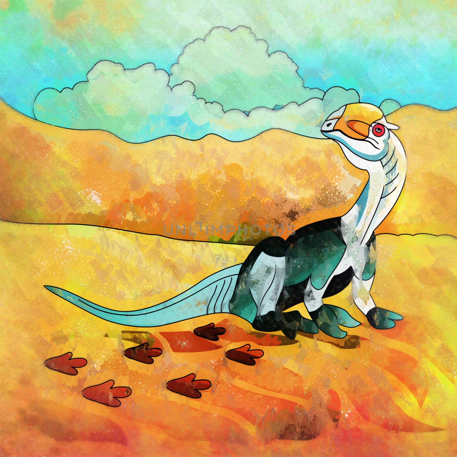 Dinosaur in the habitat. Illustration Of Dilophosaur by ConceptCafe