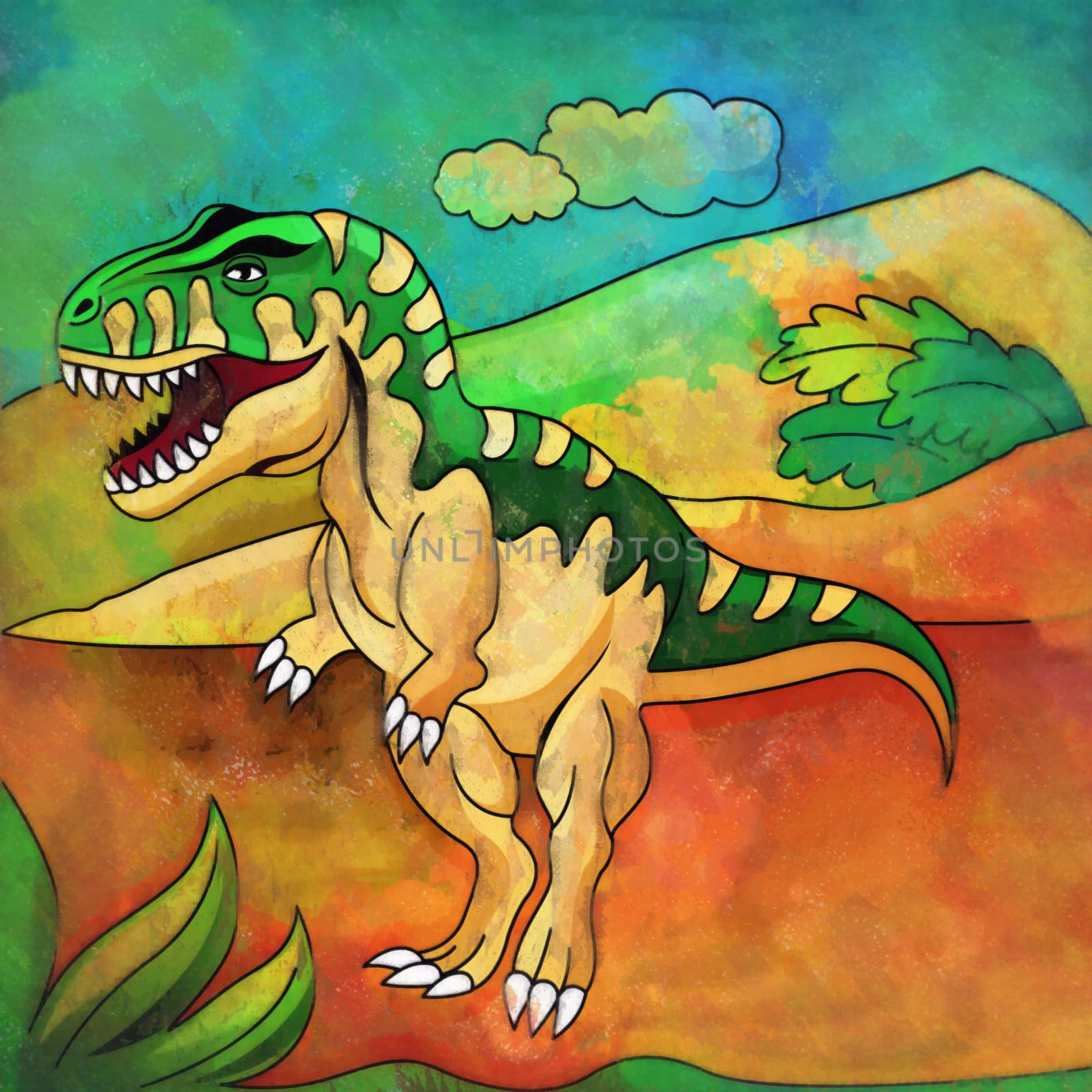 Dinosaur in the habitat. Illustration Of Tyrannosaur by ConceptCafe