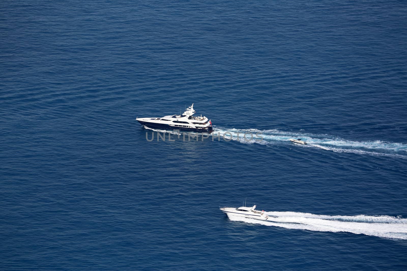 Luxury Yachts Wake on Mediterranean Sea, between Cap d'Ail and Monaco