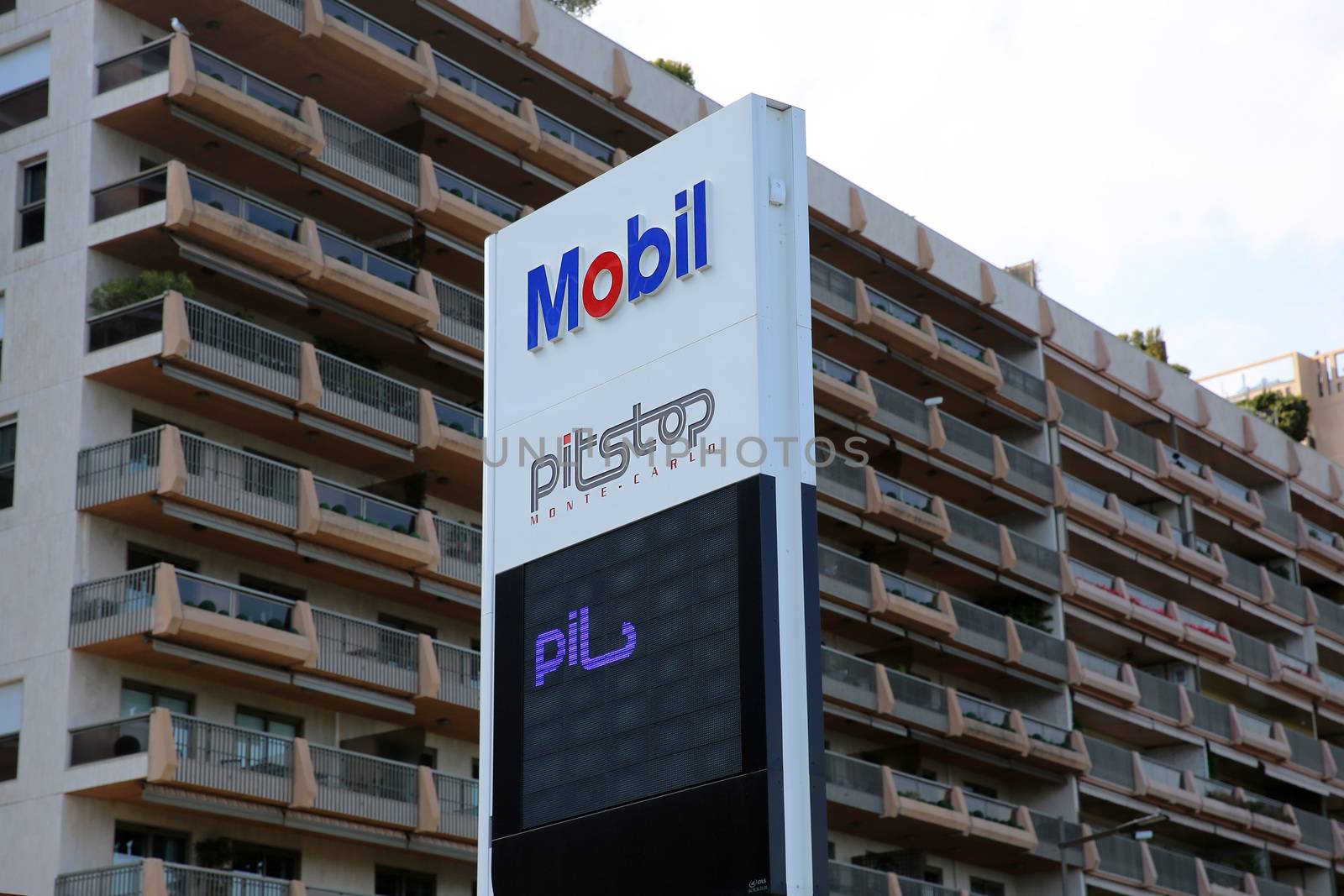 Monte-Carlo, Monaco - May 17, 2016: Mobil Gas Station Sign in Monaco. Mobil is a Major American Oil Company