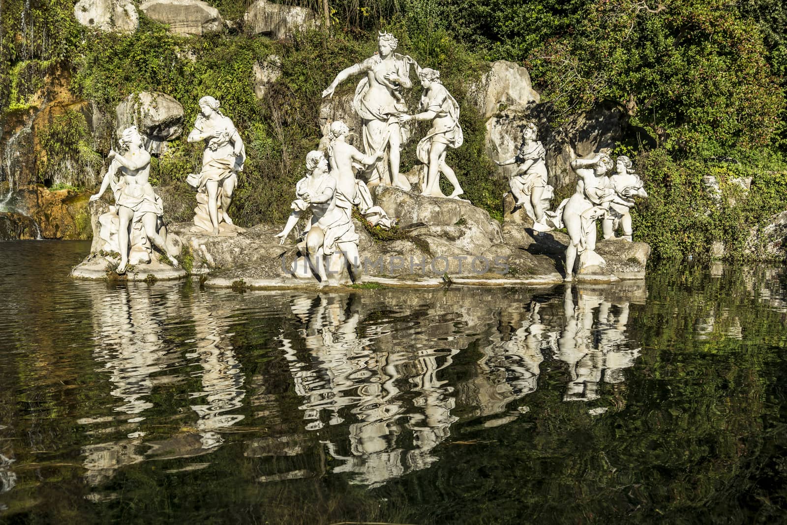 details of the fountain in the Royal Palace garden in Caserta, Italy